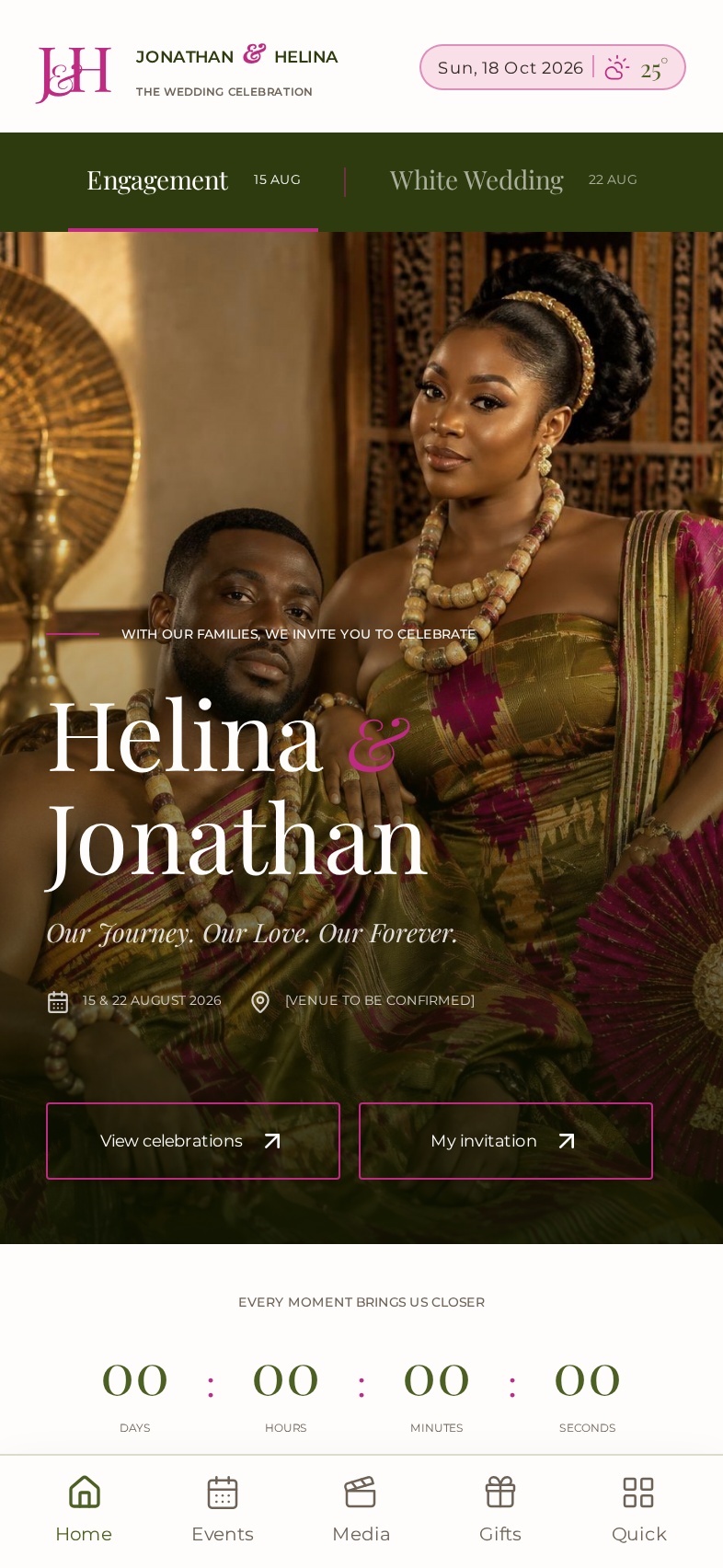 Jonathan & Helena — genuine screen capture of the wedding app