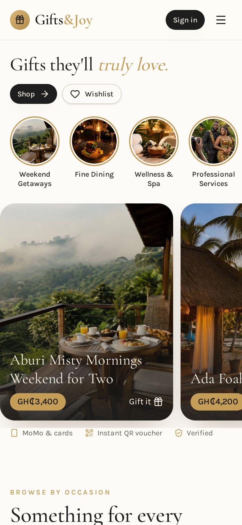 Gifts & Joy — real app screenshot
